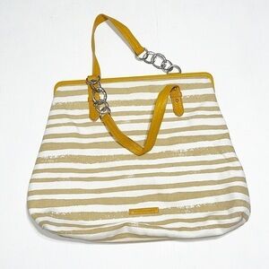 BCBGMaxAzria WHITE Stripe Canvas Summer  Shoulder Tote Bag